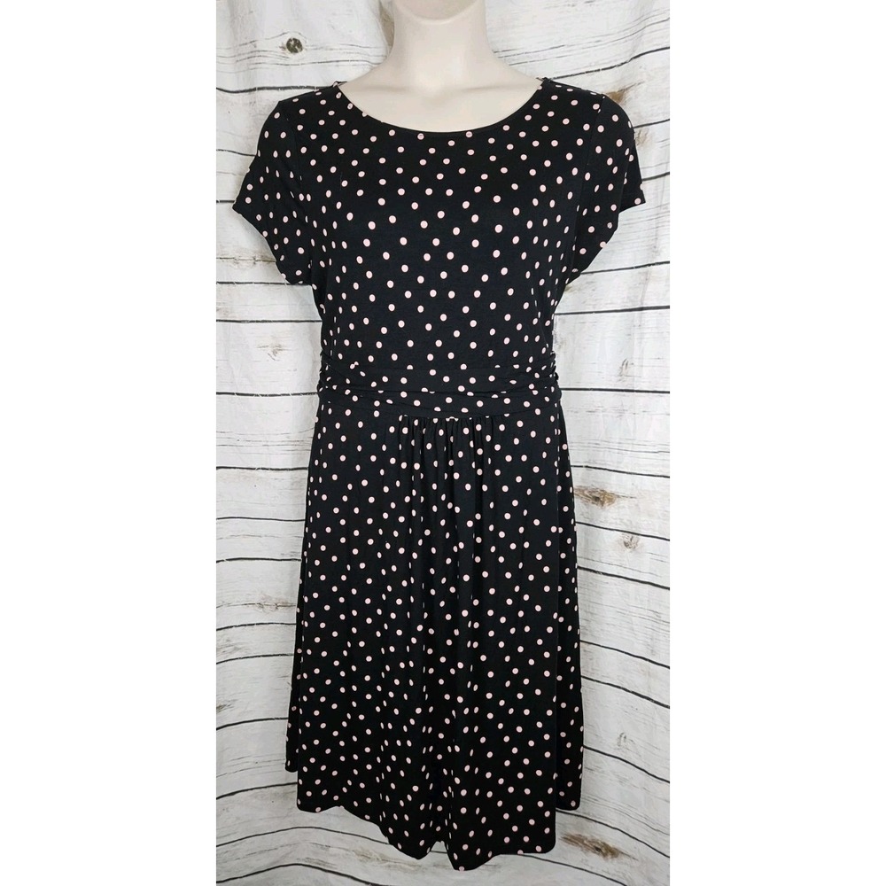 Boden Amelie Jersey Knit Dress US 16 18 Black Pink Polka Dot NEW Midi Ruched SS